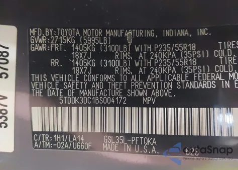 2011 Toyota Sienna Limited из США, поврежденный, VIN 5TDDK3DC1BS004172